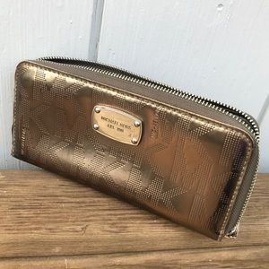 Michael Kors Metallic Leather Zip-Around Monogram Wallet